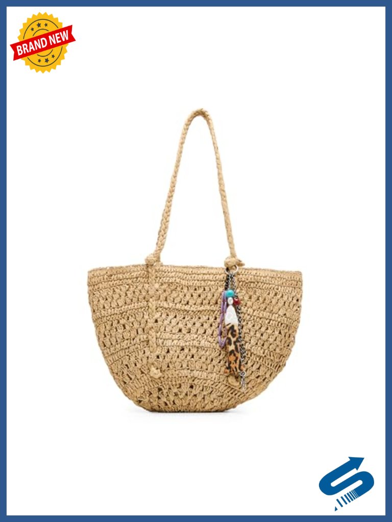 Raffia Shopper Tote With Magnetic Snap Closure, Straw Bag